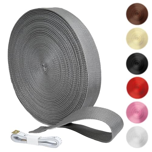 KINETOX 20m Light Grey Webbing Strap 25mm Polypropylene Webbing Strap Heavy Duty Anti-Slip UV Resistant Twill Tape Fabric for DIY Enthusiasts Campers to Repair Bags Pet Leashes Camping Gear Luggage