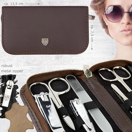 3 Swords Germany - brand quality 8 piece manicure pedicure grooming kit set with brown genuine leather case - Made by 3 Swords — view 5