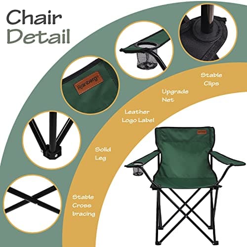 Rainberg Folding Camping Chairs, Comfortable Heavy Duty Structure, Extra Wide Garden Chair with Hard Armrest Foldable Fishing Chair Outdoor Fold up, Cup Holder with Carry Bag (Pack of 1, Green) — view 4