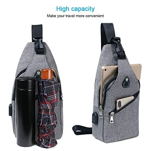 flintronic Sling Bag, Men Women Chest Bag with USB Charging Port & Earphone Port, Lightweight Crossbody bag for Hiking, Walking, Cycling, Traveling (Include 1* Climbing Hook & 1*USB Cable) — view 5