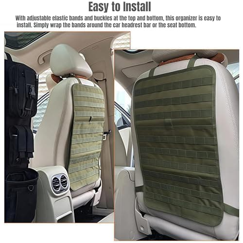 Tactical MOLLE Car Seat Back Organizer - Sag-Proof Vehicle Panel Protector w/9-Row Storage, Universal Fit for SUV, Truck, Pickup (Khaki) — view 4