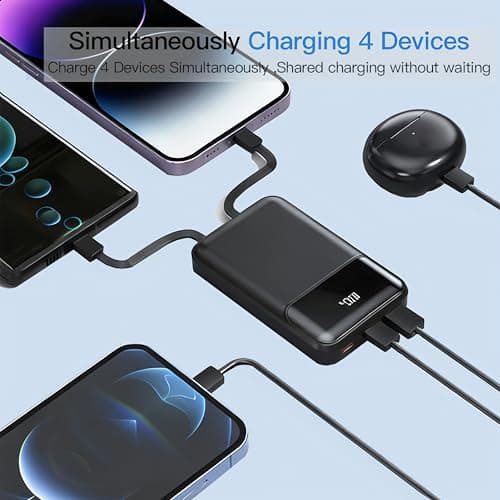 All-in-One Power Bank with Built-in Cables 10000mAh Slim Portable Charger with Smart LED Display Fast Charging External Battery Pack Compatible with iPhone Google Pixel & More (Black, 10000mAh) — view 5