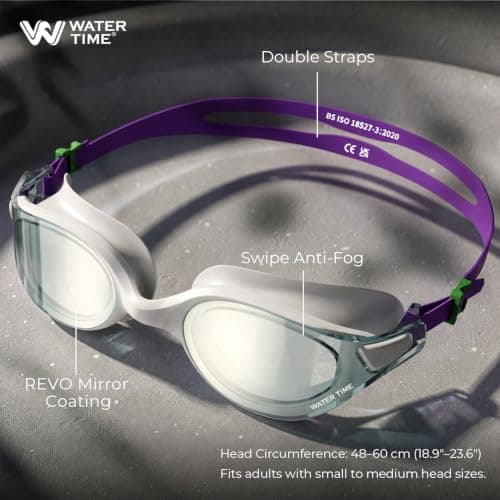 WATER TIME Adult Swimming Goggles with Wipe Anti-fog Leak-Proof, Purple — view 2