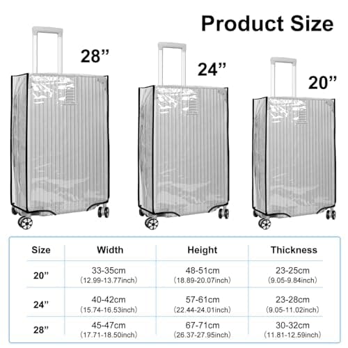 3Pcs Clear Suitcase Covers Protectors, 20/24/28inch PVC Luggage Cover, Waterproof Scratch Dust Resistant Travel Luggage Protector Cover Wheeled Suitcase Protective Dust Cover for Suitcases Travel — view 2