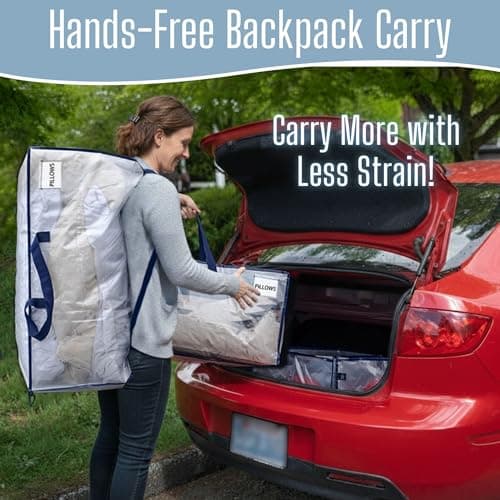 VENO 10 Pack Heavy-Duty Extra Large Moving Bags W/Backpack Straps, Moving House Essentials, Strong Handles & Zips, Clothes Storage, Packing, Laundry Bags, Reusable and Sustainable (Clear, 10 Pack) — view 4