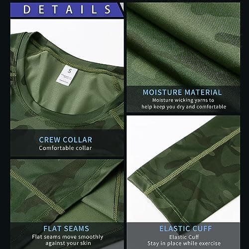 Sillictor Mens Base Layer Tops for Ski Golf Cycling UPF 50+ Mens Compression Tops Long Sleeve Running Tops for Men Quick Dry Gym Football Underlayer,Cool High Wicking Muscle Support Camo Green M — view 5