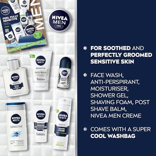 NIVEA MEN Feel Fully Sensitive Skincare Gift Set (8 Products), Includes Shower Gel, Anti-Perspirant, Face Wash, Shaving Foam, Post Shave Balm, Moisturisers, and Wash Bag — view 3
