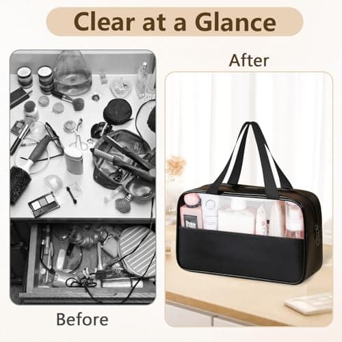 MOXYOY Clear Travel Toiletry Bag,Portable Makeup Bag Cosmetic Wash Bags,with Zippers Travel Essentials,PVC+PU Hanging Transparent Waterproof Bag,Vacation Bathroom Organizer,for Women and Men (Black) — view 4