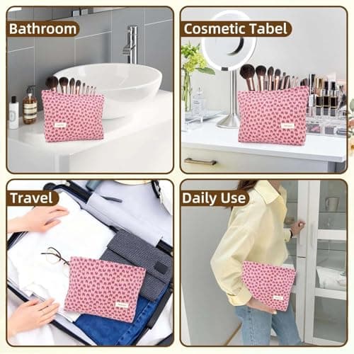 KNUIUYY Cosmetic Bags for Women, Corduroy Toiletry Bag, Travel Toiletry Bag, Multifunctional Travel Makeup Bags with Metal Zipper, Wash Organizer Pouch for Women Girls — view 6