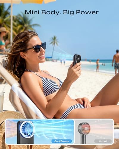 Otlonpe Mini Fan Handheld, Portable Pocket Fan USB Rechargeable, LED Display, 3-Speed, Slim and Lightweight, Folding Stand, Small Personal Hand Held Fans (Black) — view 2