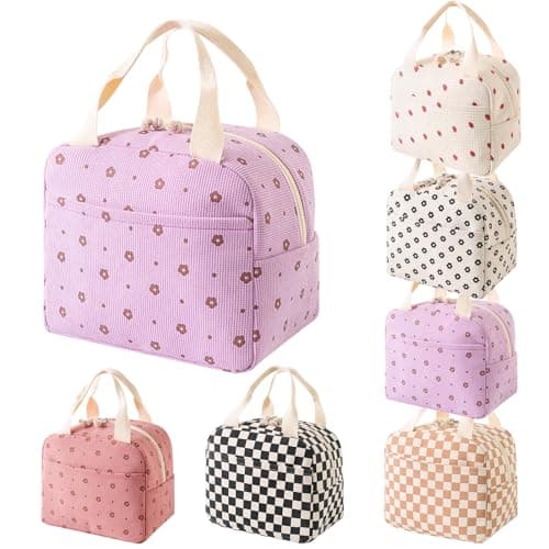 JiaYouLC Reusable Lunch Bags for Adults Women's Insulated Cooler Lunchbag Girls Ladies Waterproof Lunch Box Tote Bag for Work Travel Picnic School (PurpleFlower)