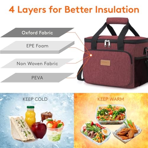 Lifewit Lunch Bag 9L 12 Can Insulated Lunch Box Soft Cooler Cooling Tote for Adult Men Women, Burgundy — view 2