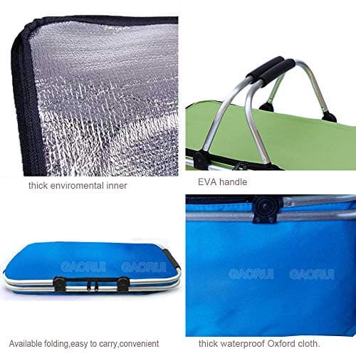 Insulated Picnic Basket Cooler Bag Reusable Lunch Bag Folding Collapsible Cooler Basket 30L for Camping Sports Beach Travel (Orange) — view 4