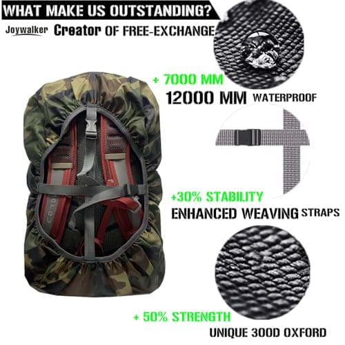 Joy Walker Waterproof Backpack Rain Cover for (15-90L), Upgraded Non-Slip Cross Buckle Straps, Triple Reinforced Layers for Hiking, Camping, Travel(Camouflage, Large (for 40-50L) — view 5