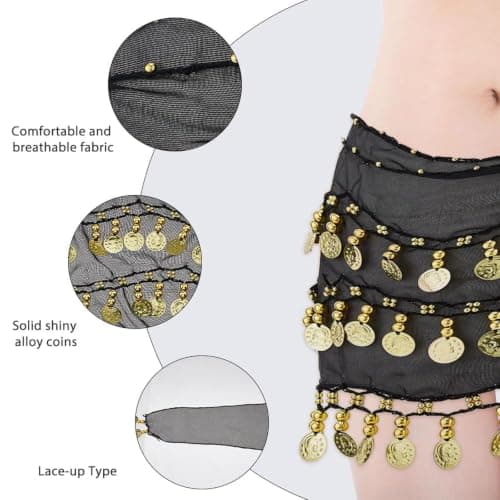 Belly Dance Hip Scarf with Bracelets - Chiffon Wrap for Performance & Yoga — view 4