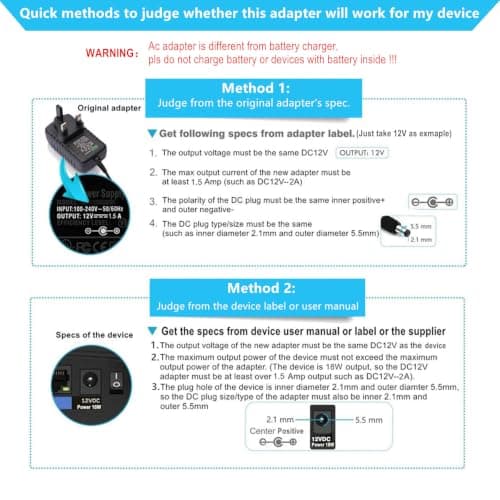 SZZKtech 5V 1A AC Adapter Power Supply Cord with 11 changeable plug tips AC to DC5Volt 1A 500mA 400mA 200mA 100mA power adapter for Baby monitor speaker camera 5V wall charger 6FT — view 4