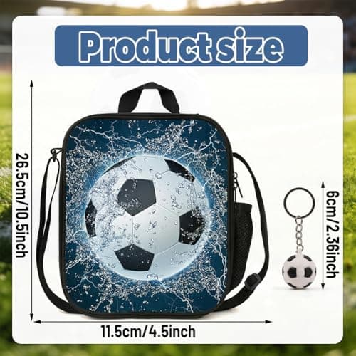 Vexthorion Football Lunch Box Bag, Lunch Bag, Boys Girls 3D Water Ripple Design Footballl Insulated Keychain Kids Reusable Cooler Warm Lunch Box for School Picnic Travel Hiking Camping 2pcs (Blue) — view 2