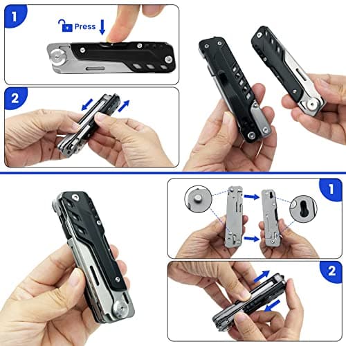 HONZIN Multitool 5 in 1 Multifunctional Folding Pocket Knife, Folding Scissors, Detachable Stainless Steel Geometric Knife for Outdoor Camping Hiking (Extra 11 Screwdriver Bits) — view 3