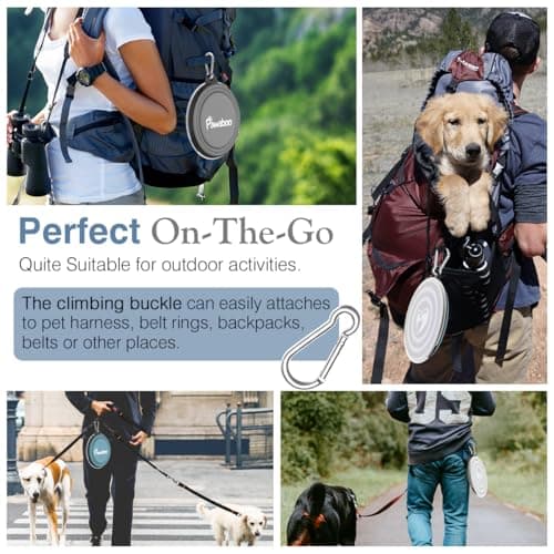 Pawaboo Collapsible Travel Dog Bowls 2 Pack with Lids & Carabiners Silicone — view 3