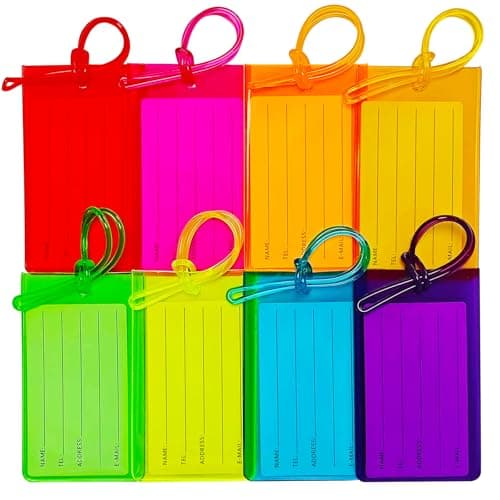 8pcs Luggage Tags for Suitcases, Plastic Suitcase Labels (8 Colours)