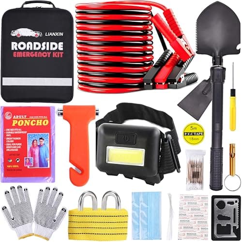 LIANXIN Emergency Roadside Kit for Car Auto Safety Kit with Jumper Cables Headlamp