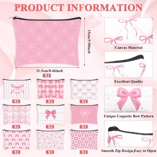 YXSJAS 12Sets-48Pcs Pink Bow Coquette Party Favors Makeup Bag Mini Combs Pocket Cosmetic Mirrors Delicate Hair Scrunchies Trip Weekend Gifts for Sleepover Spa Birthday Party Bridal Back to School — view 2