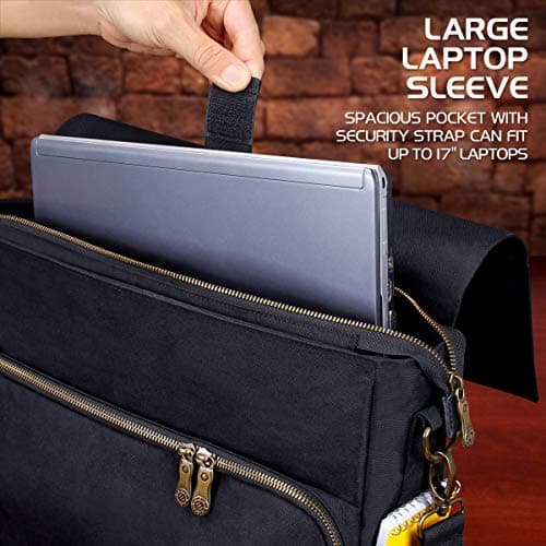 ENHANCE Tabletop DnD Bag - RPG Player's Essentials Dungeons and Dragons Messenger Bag Fits 2-4 Books, Binders, Dice & Accessories, with 17 inch Laptop Compartment and Battlemap Carrying Straps (Black) — view 6