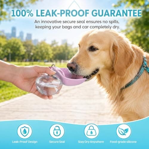 Portable Dog Water Bottle, 2 in 1 Foldable Silicone & Clear Plastic Pet Water Cup for Travel, 285ml Large Capacity for Dogs Cats Outdoor Walking Hiking (pink) — view 5