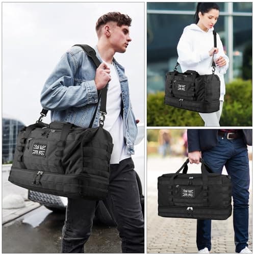 ETRONIK Travel Duffle Bag for Men, Tactical Gym Bag with Shoe Pocket, Black — view 6