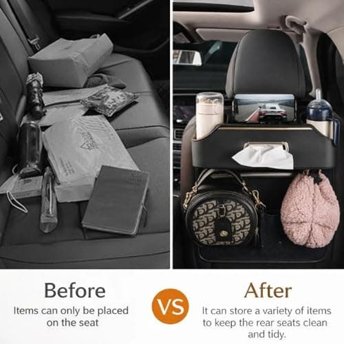 3-in-1 Car Backseat Organizer with Cup Holder, Car Seat Back Organizer, Multifunctional Car Seat Back Storage Box,Headrest Backseat Hanging Storage Box with Hooks for Travel & Daily Use (Beige) — view 4