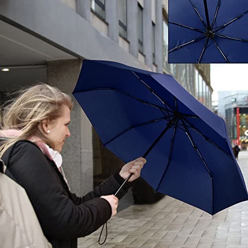 Vicloon Travel Umbrella, Folding Umbrella, 8 Ribs Compact Windproof Umbrella, Auto Open/Close, Sturdy Reinforced Canopy Automatic Portable Umbrella for Men&Women (Blue) — view 6