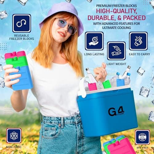 G4GADGET 8cm Freezer Blocks Pack of 6 | Reusable Ice Packs for Lunch Boxes, Cooler Bags, Picnic, Travel, Camping & Outdoor Activities | Quick Freeze Design — view 5