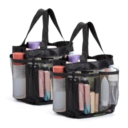 utuher 2 Pack Shower Caddy, Portable Mesh Shower Bag with 8 Pockets, Black