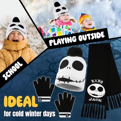 Disney Stitch Girls Beanie Scarf Teenagers Kids Gloves Winter Accessories School Travel Stitch Gifts, Choose from Sets (Black Jack 3 Pcs) — view 4