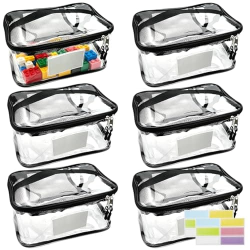 6pcs XL Clear Toy Storage Bags with Handles, Zipper Mesh Storage Bag, Black
