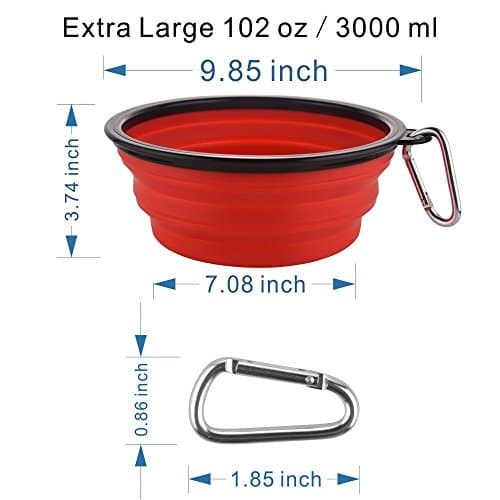 Extra Large Collapsible Dog Bowl, 3L XL Travel Dog Bowl, Foldable Travel Water Dish, 102oz X-Large Portable Collapsable Traveling Bowls with Carabiner for Dogs Walking, Hiking (Red) — view 6
