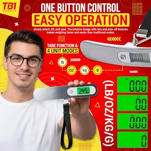 TB1 Products Digital Luggage Scale – High Weight Capacity Suitcase Weighing Scale with Backlit LCD Display, Tare Function & 4 Unit Modes (g/kg/lb/oz) – Portable Travel Baggage Weight Scale — view 4