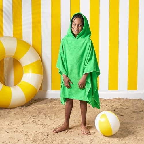 Brentfords Childrens Beach Towels Poncho, Oversized Beach Towel Kids Poncho Towel for Swimming Beach Pool Travel Kids Changing Robe Hooded Towel Lightweight Privacy, Neon Green — view 5