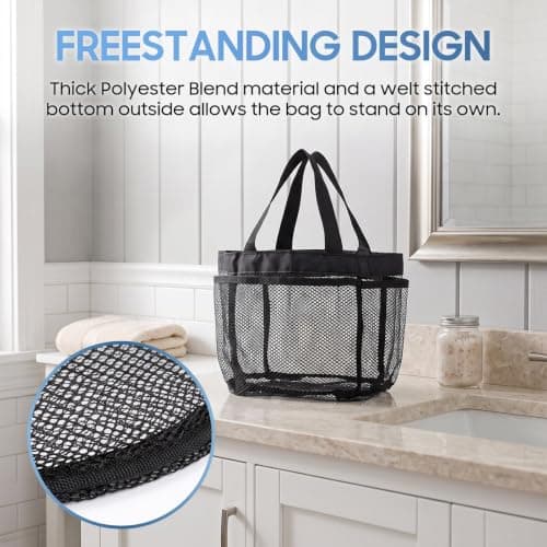 utuher 2 Pack Shower Caddy, Portable Mesh Shower Bag with 8 Pockets, Black — view 5