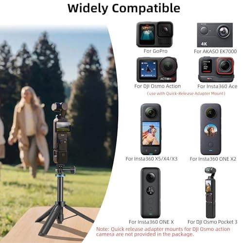 20"/51cm Mini Selfie Stick Tripod for DJI Osmo Pocket 4P/4/3, GoPro Hero 13/12/11/10/Max2, DJI Action 6/5 Pro/4, 2-in-1 Desk Tripod Stand w Extension Pole/Travel Volg Hand Grip/Accessories — view 2