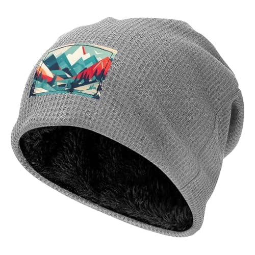 CADREWY Travel Mountain Scenery Print Waffle Pullover Hat Warm Winter Headwear Lightweight Cozy Cap Outdoor Skiing Travel, Light Grey, One size