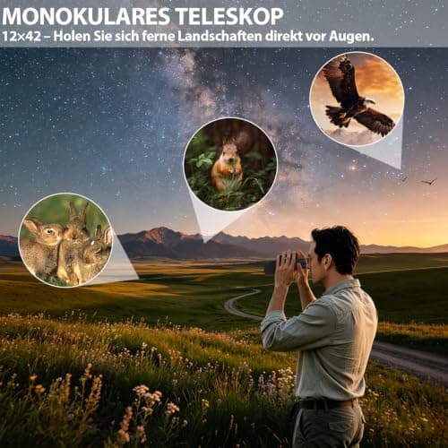 BIBIRE 12X42 Monocular Telescope for Adults High Powered Bird Watching — view 3