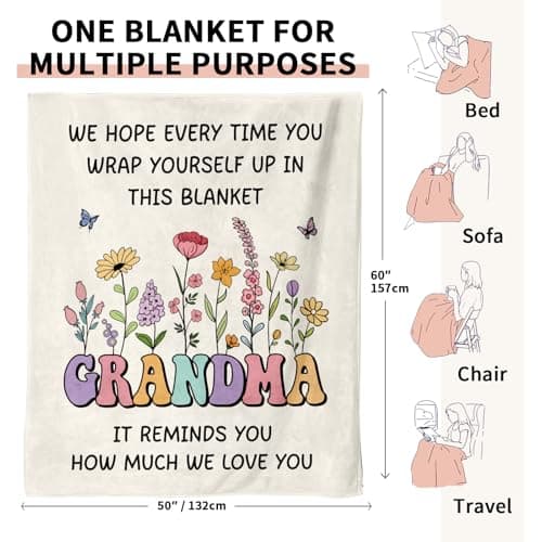 Grandma Gifts, Grandma Birthday Gifts – Utra Soft Flannel Floral Blanket Throw “How Much We Love You” – Thoughtful Present for Grandmmother from Grandchildren on Birthday Mothers Day Christmas — view 4