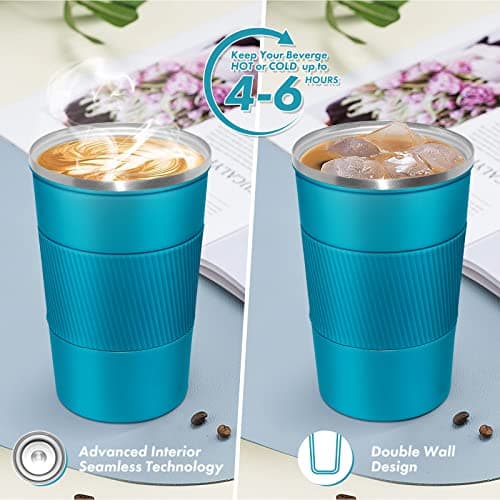 Dycietx Travel Mug with Leakproof Lid,Insulated Reusable Coffee Mug Hot&Cold Drinks/Tea,Portable Stainless Steel Thermal Takeaway Travel Coffee Cup Car//Picnic/Office/School (Blue) (CM03RD) — view 4