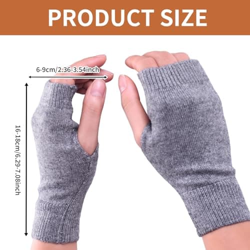 Pryon Wrist Warmers,Cashmere Fingerless Gloves Mittens Women Thermal Hand Winter Wool Mitten Heated Mitts Soft Glove Knit Cold Cover,for Ladies Womens Typing Warmer Indoor Girls Mens Christmas (Grey) — view 2