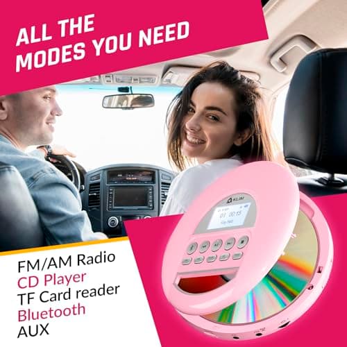 KLIM Nomad - Portable CD Player with Long-Lasting Battery - with Headphones - Radio FM - Compatible MP3 CD Player Portable - TF Card Radio FM Bluetooth - Ideal for Cars - Pink — view 3