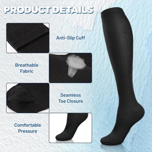 flintronic 6 Pairs Compression Socks for Women & Men,15-20 mmHg Travel Flight Socks, Enhanced Circulation & Athletic Support, Compression Stockings for Running, Flying, Nursing(Black 9-15in) — view 3