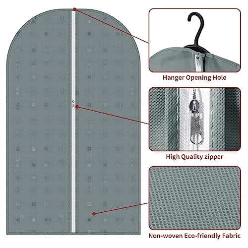 Vinsani 1pc Dustproof Garment Bags Hanging Clothes Covers Breathable, Grey — view 3