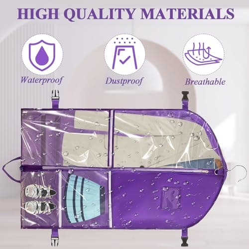 SPOKKI 2 Pcs 40 Inch Dance Costume Bag, Space-Saving Hanging Dress Bags with 5 Zippered Pockets, Waterproof & Foldable Travel Garment Bags with ID Slot - Ideal for Girl Dancers and Women (Purple) — view 4