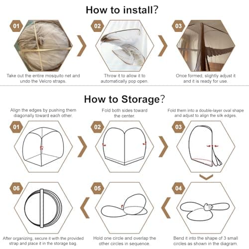 GLKEBY Pop Up Mosquito Net for Bed, W100 * L190 * H110cm Portable Tent Travel Single Door Zipper Bed Net, Easy Installation, Fine mesh,for Bedroom Outdoor Camping,No Hooks No Chemicals,Brown — view 6